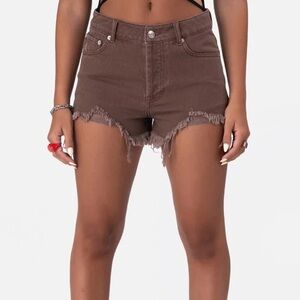 Adika Brown Truffle Cotton Button up Fringed denim Shorts Size Large/32 EUC